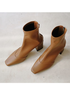 Square Toe Chunky Heel Short Boots