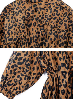 Mock Neck Leopard Plus Size Trench Coat