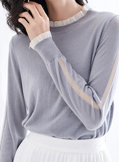 Mesh Patchwork Lettuce Pullover Sweater