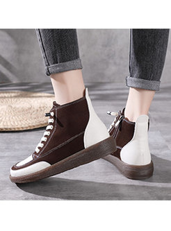 Color-blocked Rounded Toe Ankle Boots