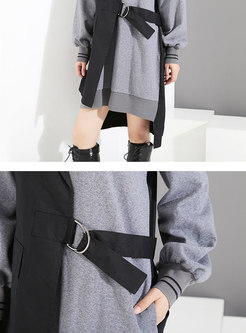 Hooded Color-blocked Casual Shift Dress