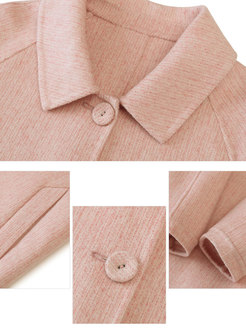 Pink Knee-length Straight Lambswool Overcoat