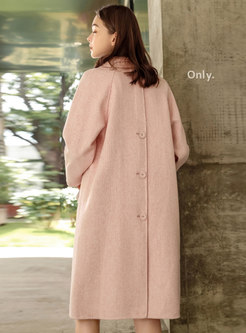 Pink Knee-length Straight Lambswool Overcoat