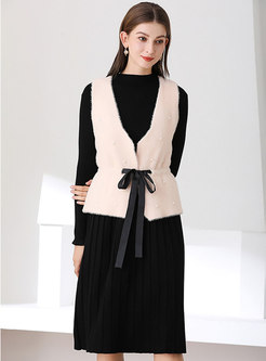 Long Sleeve Midi Sweater Dress With Vest