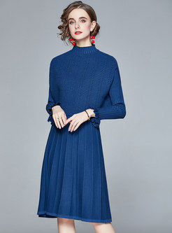 Flare Sleeve A Line Sweater Dress With Shawl