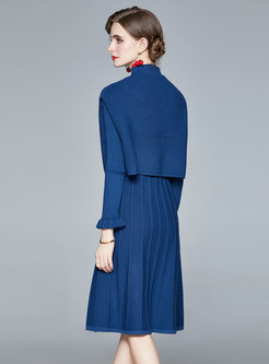 Flare Sleeve A Line Sweater Dress With Shawl