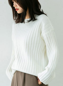 Solid Crew Neck Pullover Ribbed Sweater