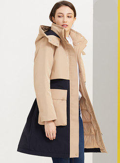 Removable Hooded Color-blocked Down Coat