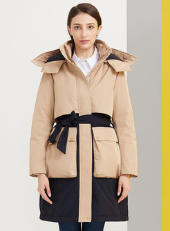 Removable Hooded Color-blocked Down Coat