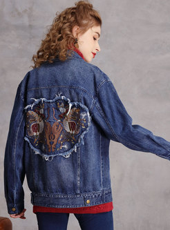 Embroidered Single-breasted Denim Jacket
