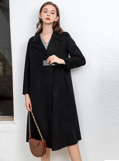 Black Long Straight Wool Blend Overcoat