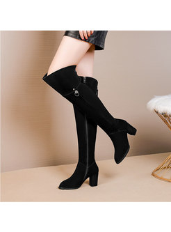 Rounded Toe Chunky Heel Long Boots