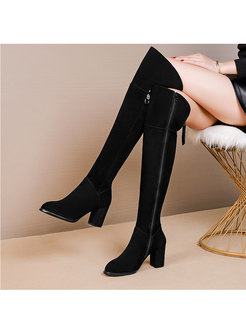 Rounded Toe Chunky Heel Long Boots