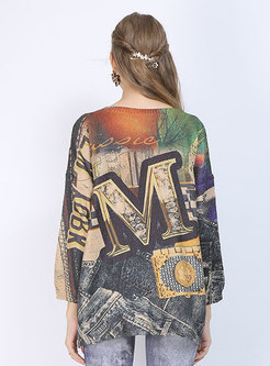 Crew Neck Pullover Print Plus Size Sweater