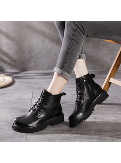 Retro Rounded Toe Platform Ankle Boots