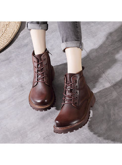 Retro Rounded Toe Platform Ankle Boots