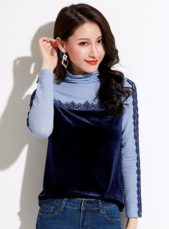 Lace Color-blocked Patchwork Slim Sweater