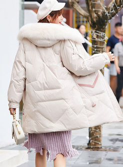Hooded Color-blocked Straight Down Coat