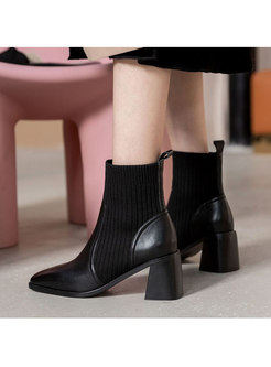 Square Toe Knitted Patchwork Ankle Boots