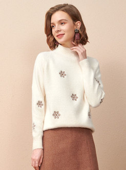 Long Sleeve Snowflake Embroidered Sweater