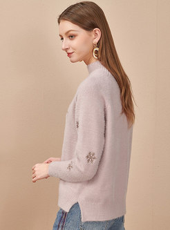 Long Sleeve Snowflake Embroidered Sweater