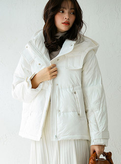 Solid Removable Hooded Straight Puffer Coat