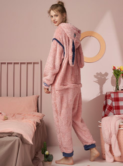 Cute Letter Embroidered Coral Pajama