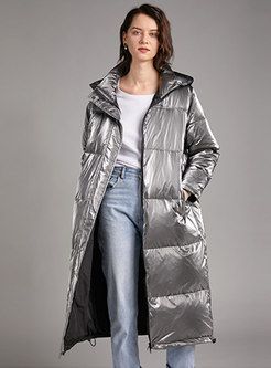 Hooded Shiny Straight Long Puffer Coat