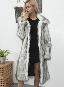 Turn Down Collar Long Faux Fur Coat
