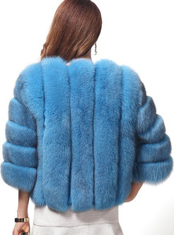 Solid Short Straight Paneled Faux Fur Coat