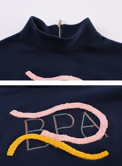 Letter Embroidered Mock Neck Sweatshirt