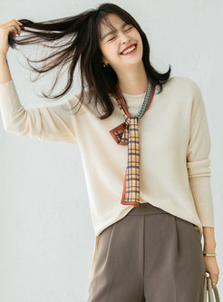 Solid Pullover Split Loose Sweater