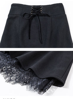 High Waisted Lace Patchwork Peplum Skirt