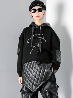 Character Pattern Pullover Asymmetric Hoodie