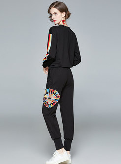 Geometric Print Pullover Sweatshirt Pant Suits
