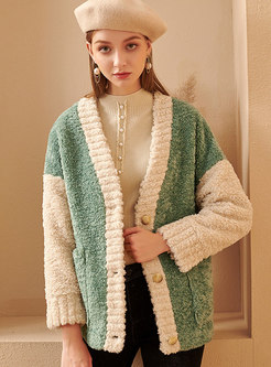 Color-blocked Patchwork Straight Overcoat