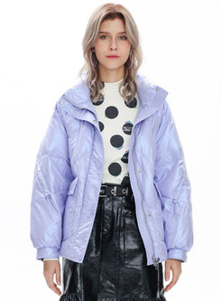 Solid Mock Neck Straight Down Coat