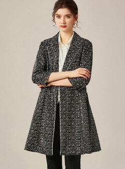 3/4 Sleeve High Waisted Tweed A Line Coat