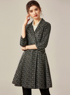 3/4 Sleeve High Waisted Tweed A Line Coat