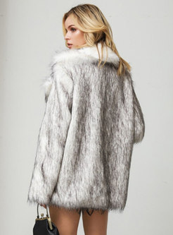 Lapel Long Sleeve Straight Faux Fur Coat