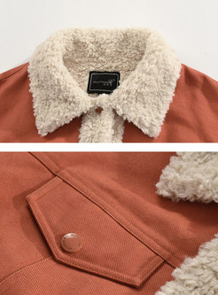 Turn Down Collar Lambswool Patchwork Jacket