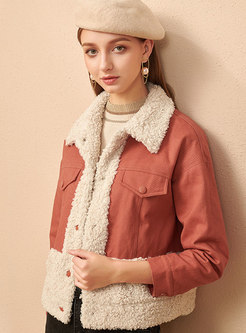 Turn Down Collar Lambswool Patchwork Jacket