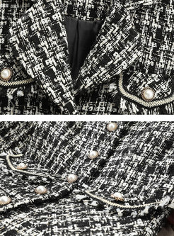 Notched Plaid Tweed Mid-length Coat