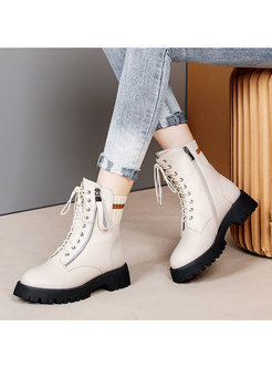 Rounded Toe Chunky Heel Ankle Boots