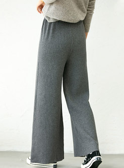 High Waisted Ribbed Knitted Wide Leg Pants