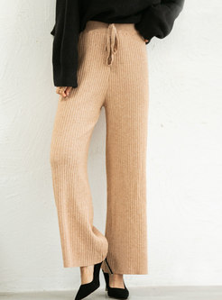 High Waisted Ribbed Knitted Wide Leg Pants