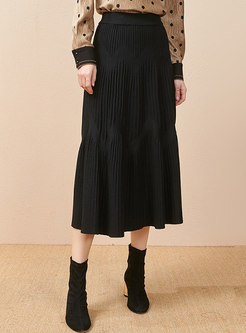 Black High Waisted Knitted Long Skirt