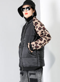 Long Sleeve Patchwork Leopard Print Coat