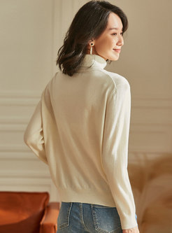 Turtleneck Cashmere Print Pullover Sweater