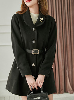 Black Doll Collar Single-breasted Belted Coat